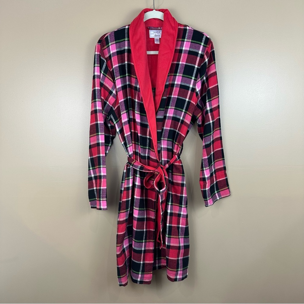 Carole Hochman Heavenly Soft Red Pink Plaid Flannel Robe Medium Cabincore Cozy